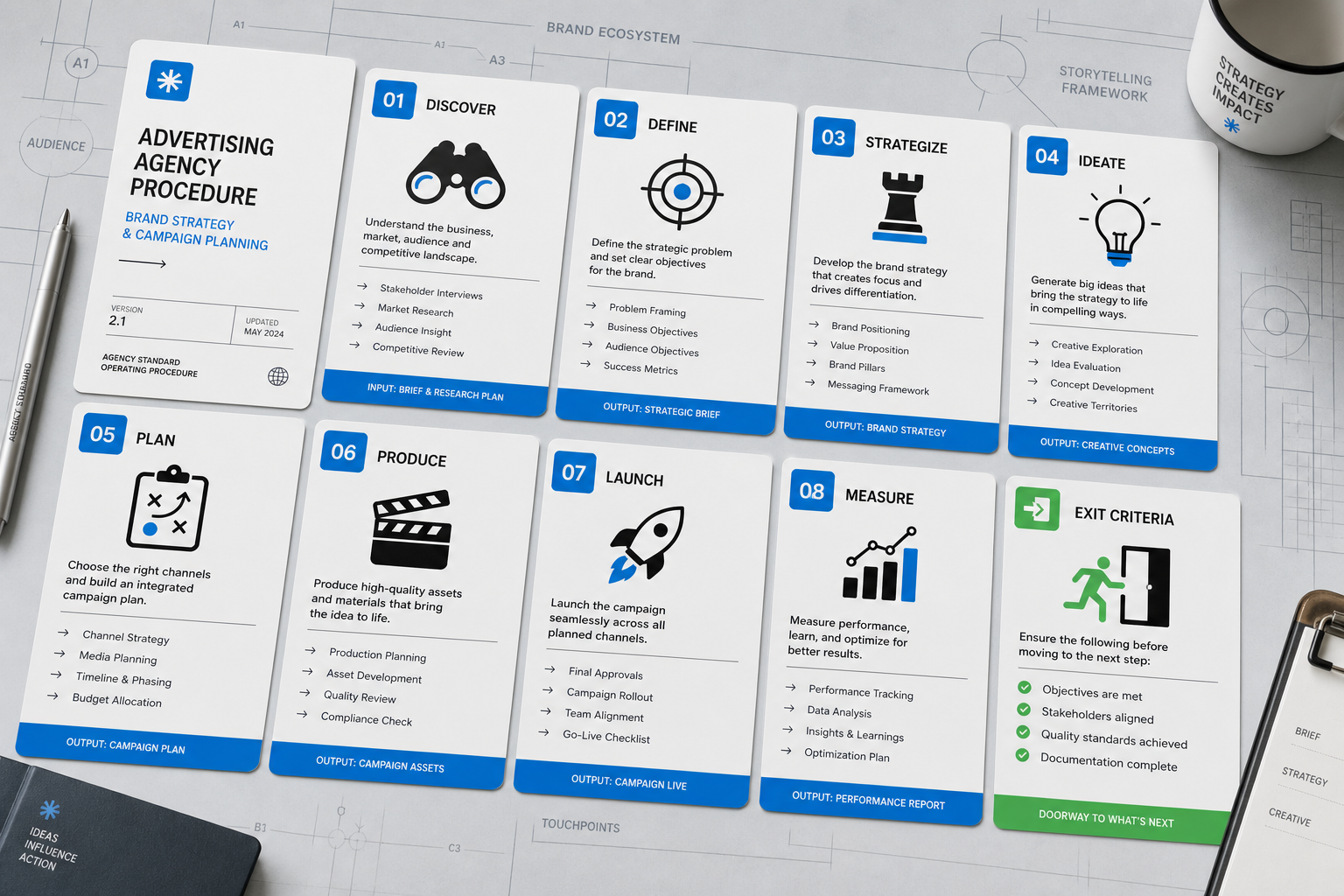 Brand strategy instruction cards and market research panels